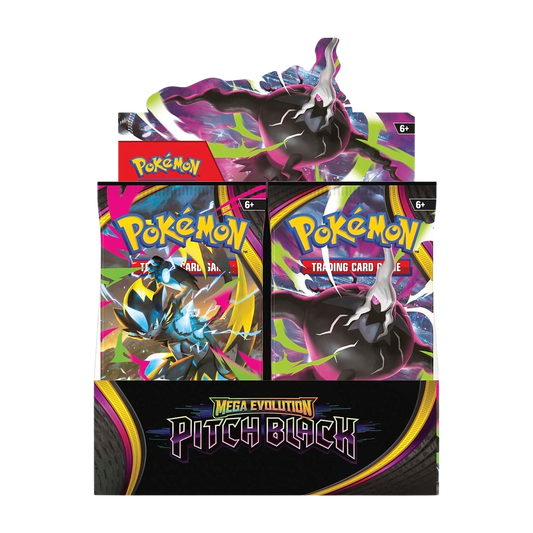 Pokémon Pitch Black Booster Box front on, open display with Mega Darkrai artwork