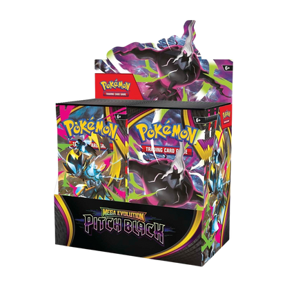 Pokémon Pitch Black Booster Box, open display of 36 packs shown at an angle